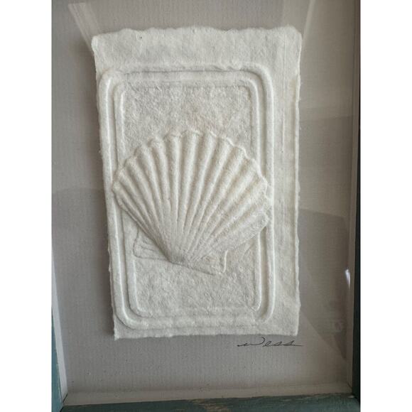Hand Cast Paper Art Shells FIGI Graphics Signed Wess Framed Pair 6 x 8 Vintage - Picture 5 of 7